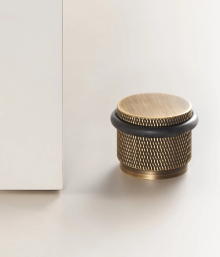 Brass Knurled Door Stopper – Adjustable Height Floor Mount