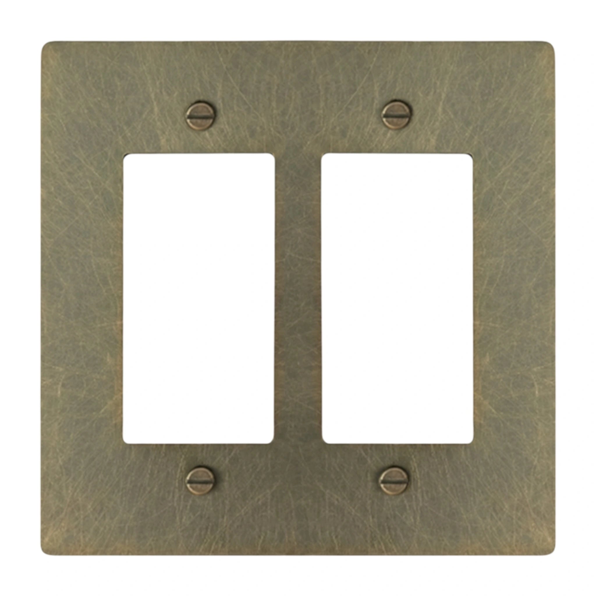 2-gang solid brass Decora wall plate in Aged Bronze (hand-brushed) finish