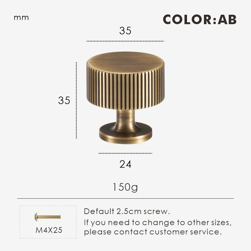 Measurement chart for antique brass Art Deco knob 35 mm with dimensions and weight information.