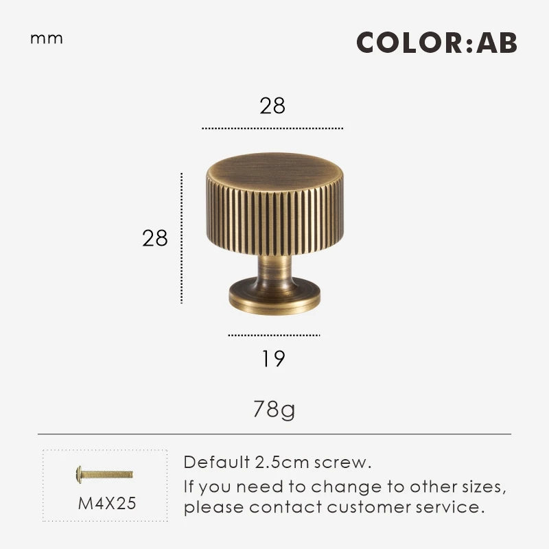 Measurement chart for antique brass Art Deco knob 28 mm with dimensions and weight information.