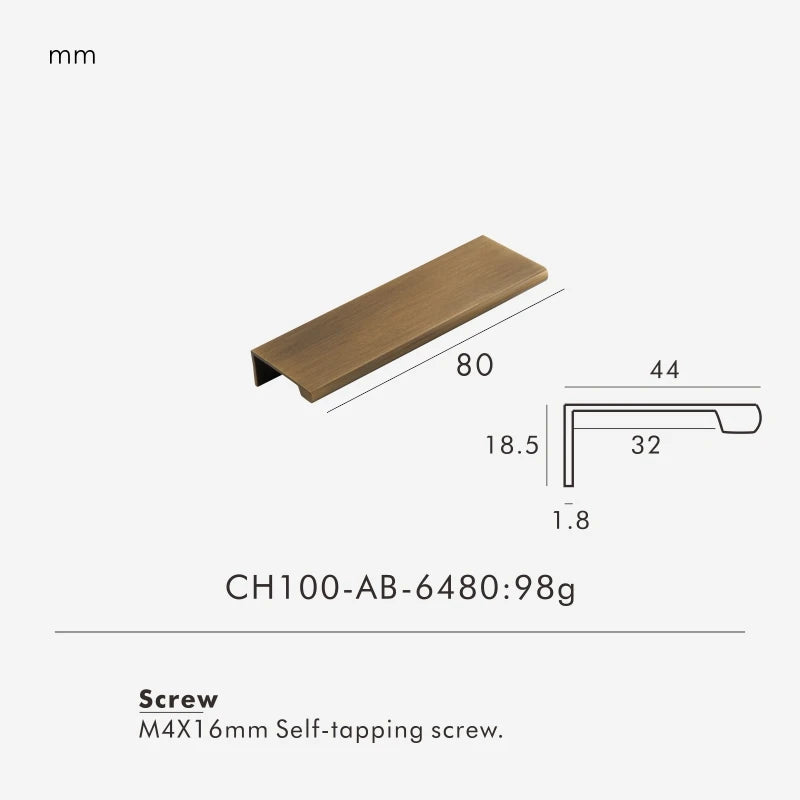 Measurement chart for a antique brass edge pull 80 mm with dimensions and weight information.