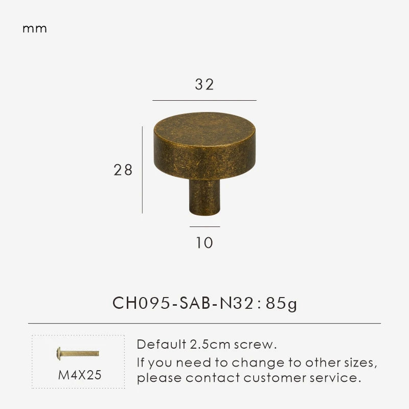 Measurement details of antique brass ice flower vintage door knob 32mm with dimensions on a white background.