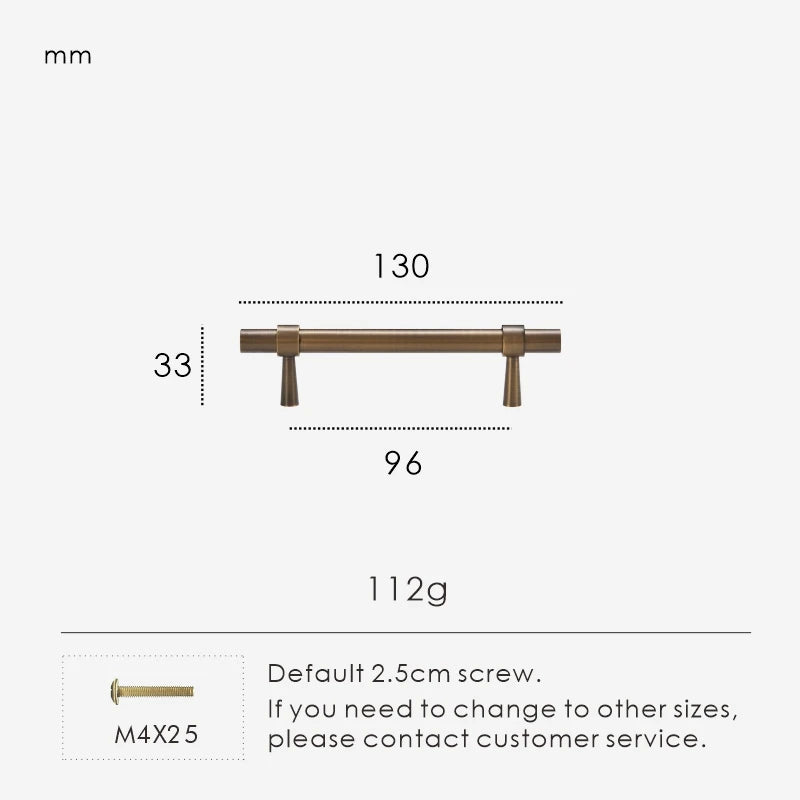 Measurement chart for antique brass stepped ring pull 130 mm with dimensions and weight information.