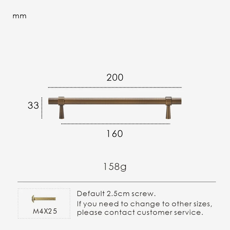 Measurement chart for antique brass stepped ring pull 200 mm with dimensions and weight information.