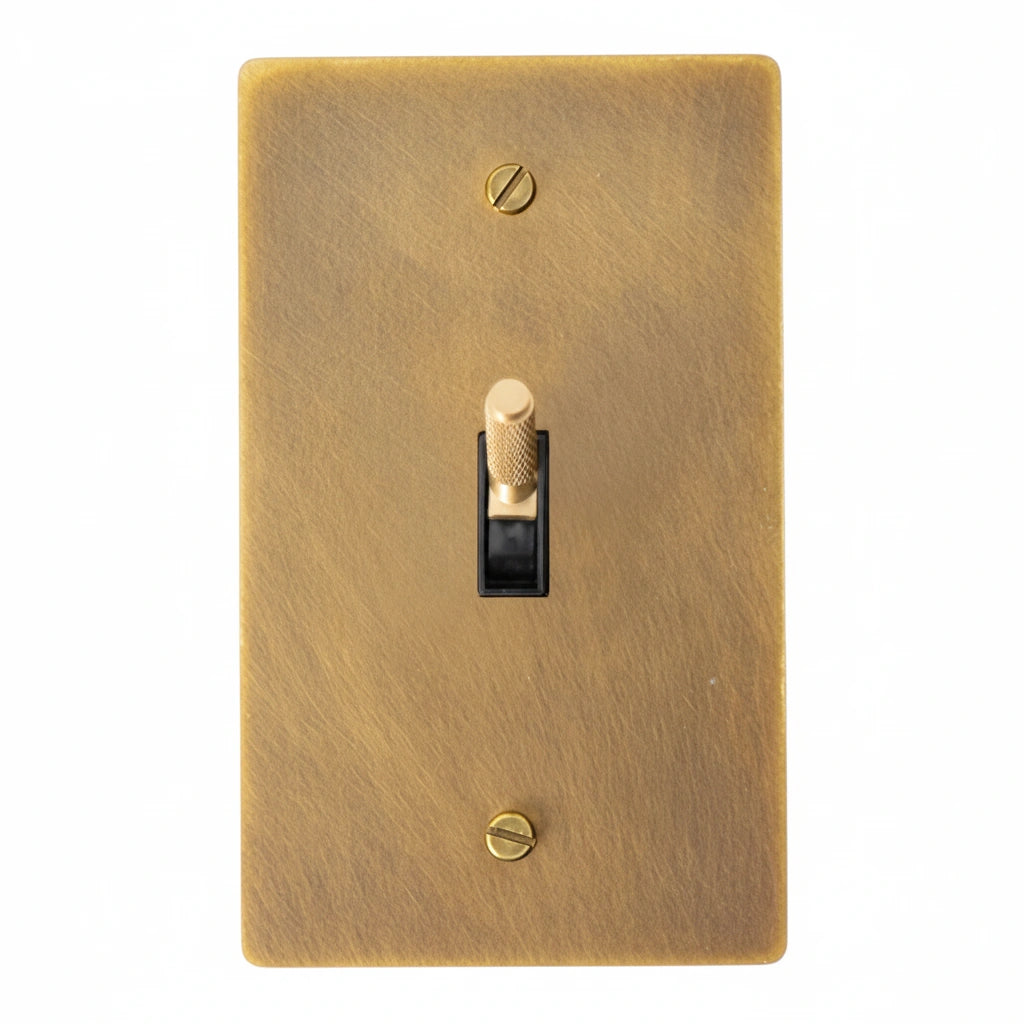 Decorative light switch cover with a vintage-style toggle switch on a white background