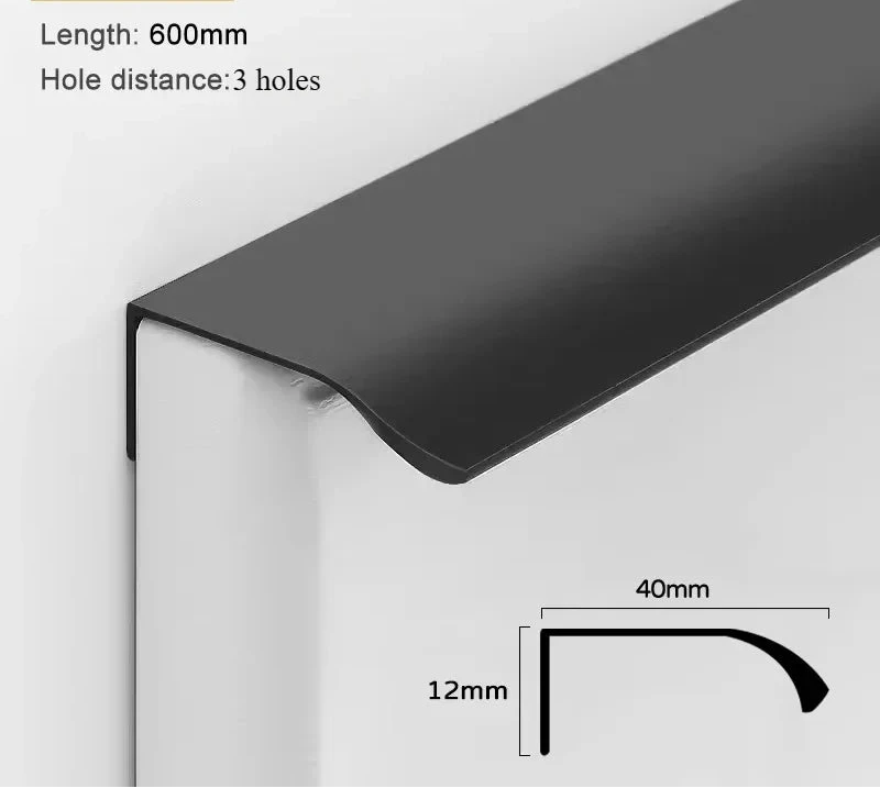 Measurements for black aluminium edge pull 500 mm with dimensions.