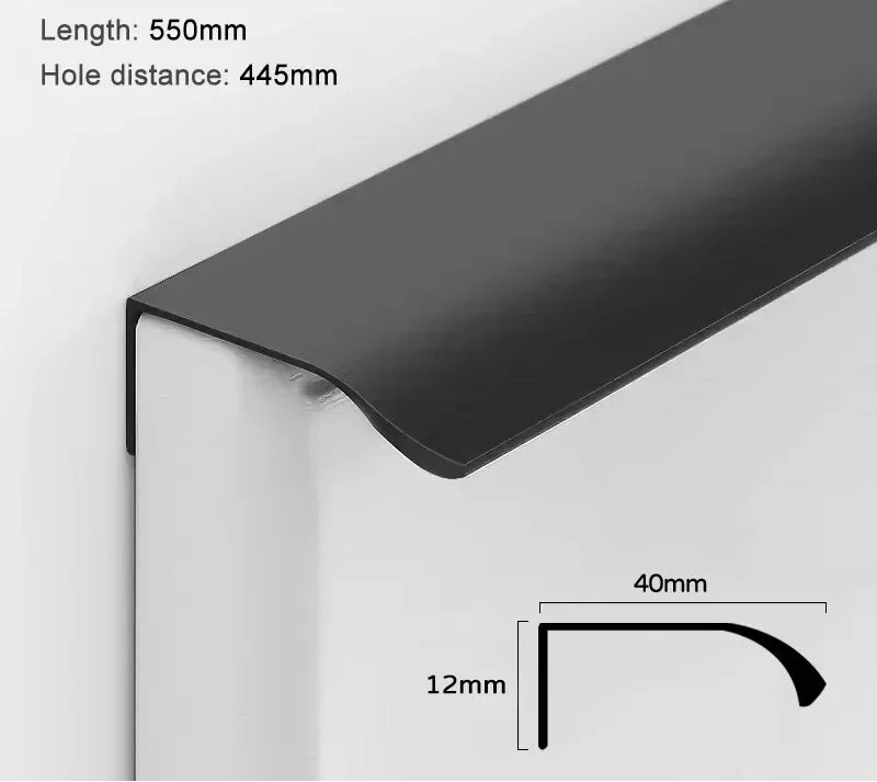Measurements for black aluminium edge pull 550 mm with dimensions.