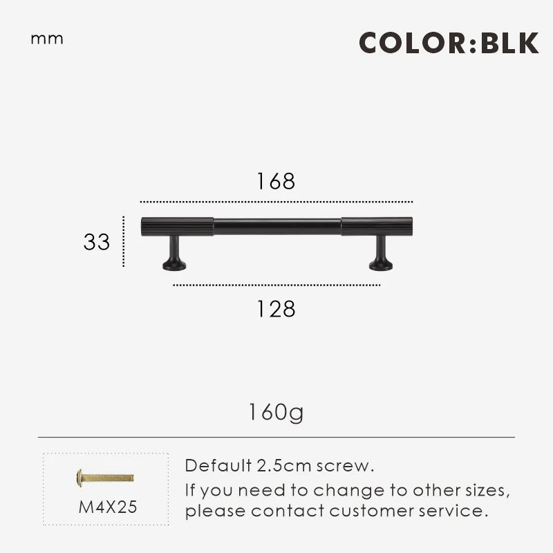 Measurement chart for black brass Art Deco pull 168 mm with dimensions and weight information.