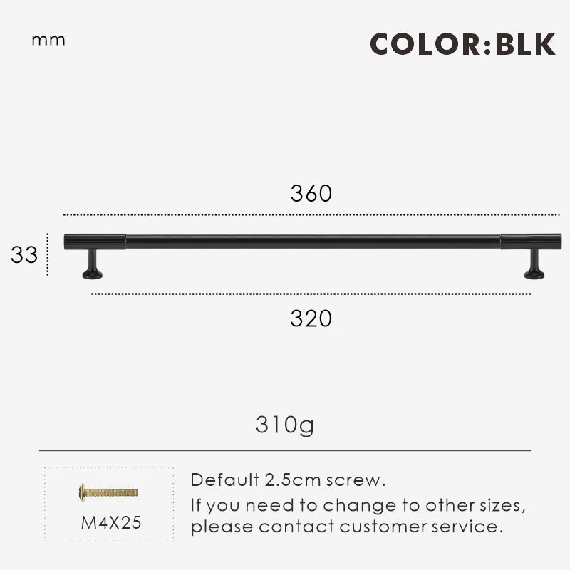 Measurement chart for black brass Art Deco pull 360 mm with dimensions and weight information.