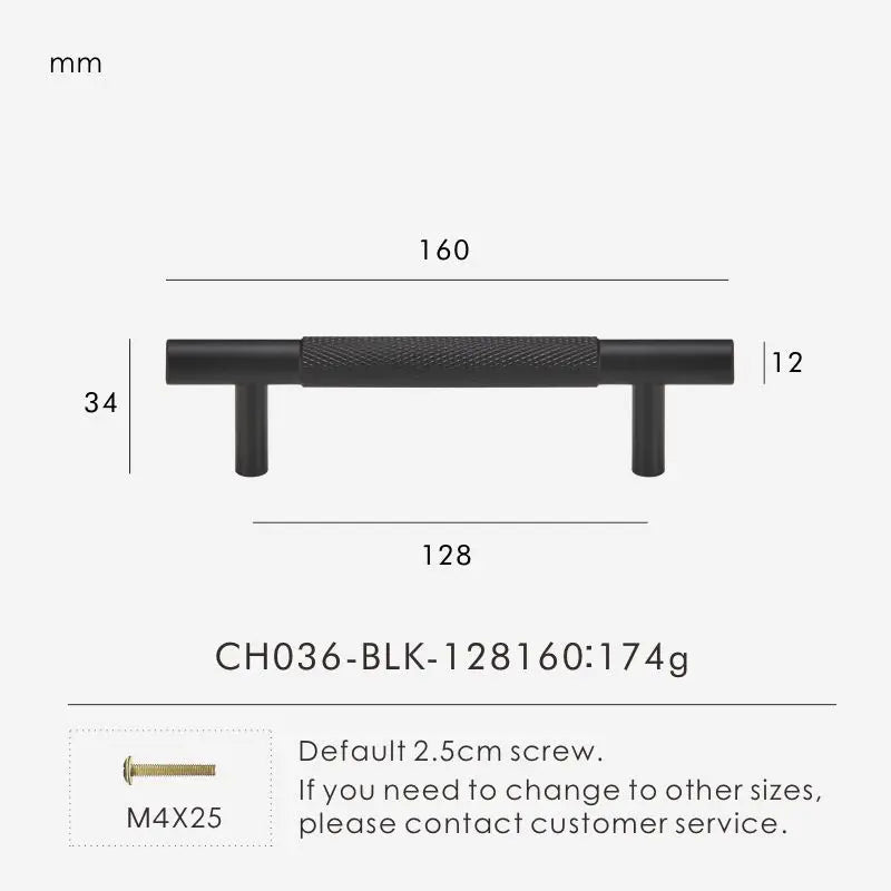 Measurement chart for a black brass cross knurled pull 160 mm with dimensions and weight information.