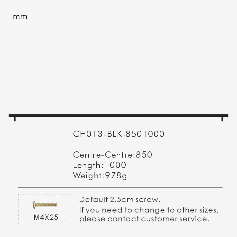 Measurement chart for a black brass round rod pull 1000 mm with dimensions and weight information.