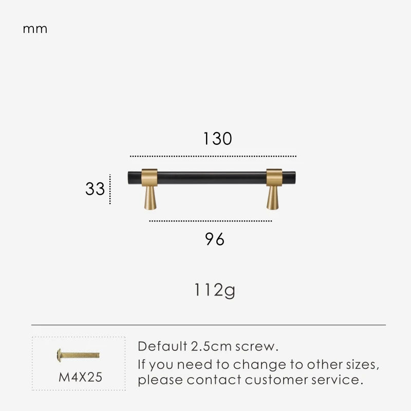 Measurement chart for a black brass stepped ring pull 130 mm with dimensions and weight information.