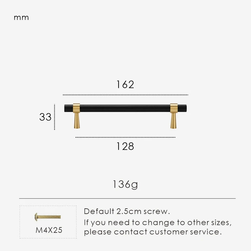 Measurement chart for a black brass stepped ring pull 162 mm with dimensions and weight information.