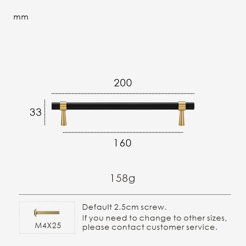 Measurement chart for a black brass stepped ring pull 200 mm with dimensions and weight information.