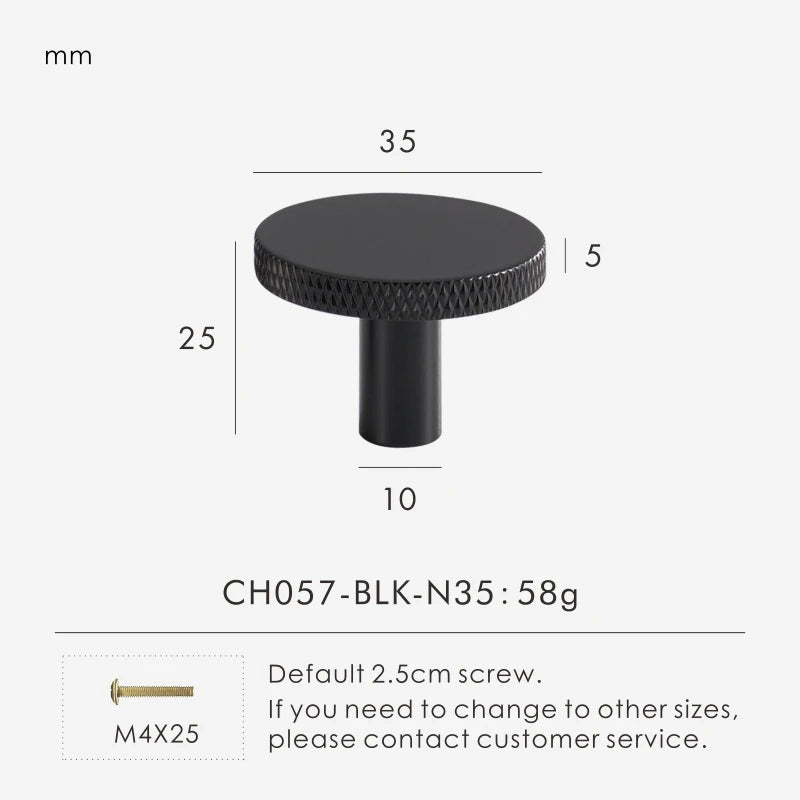 Black matte antique knob 35 mm with measurements and product details on a white background.