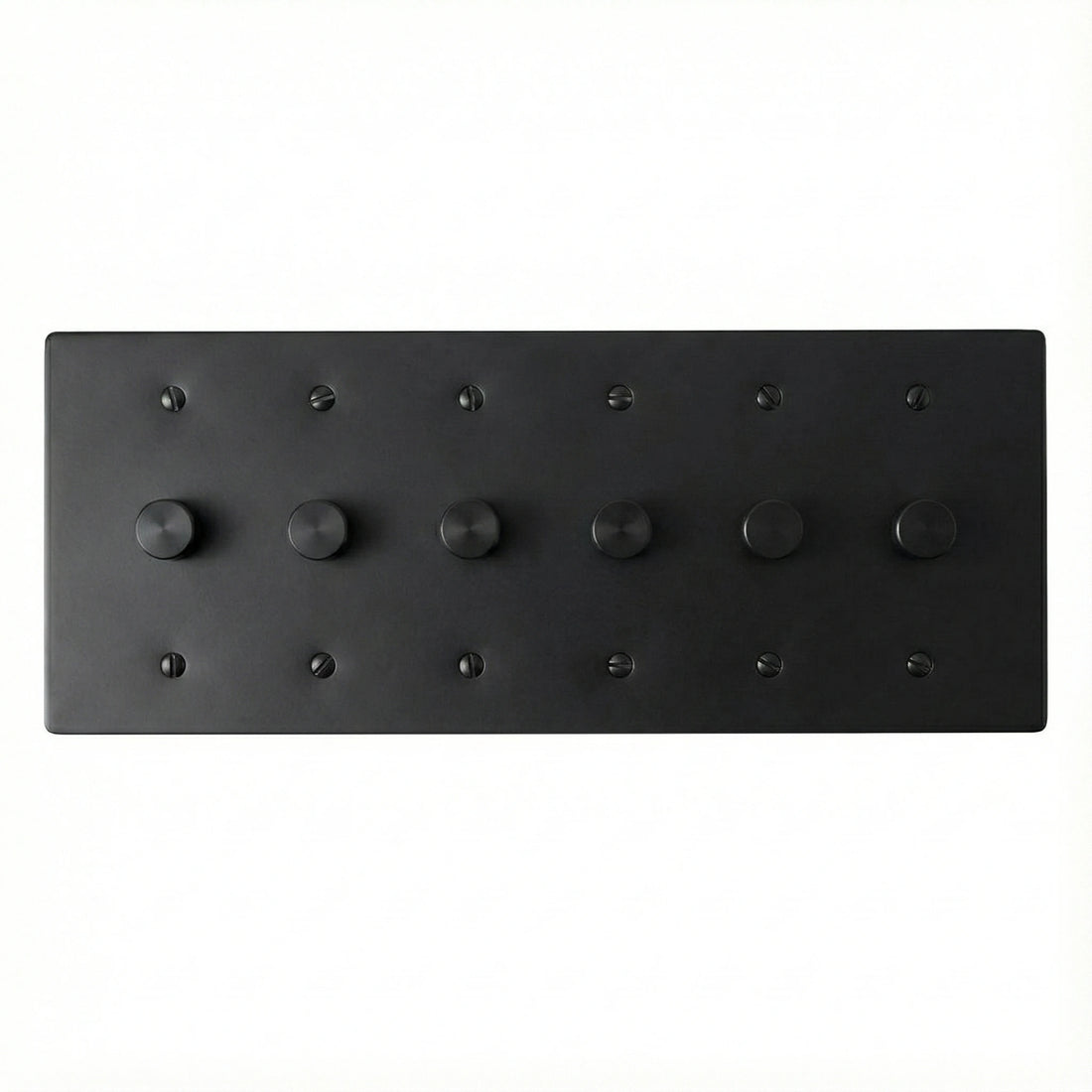 6 gang black rotary dimmer on a white background