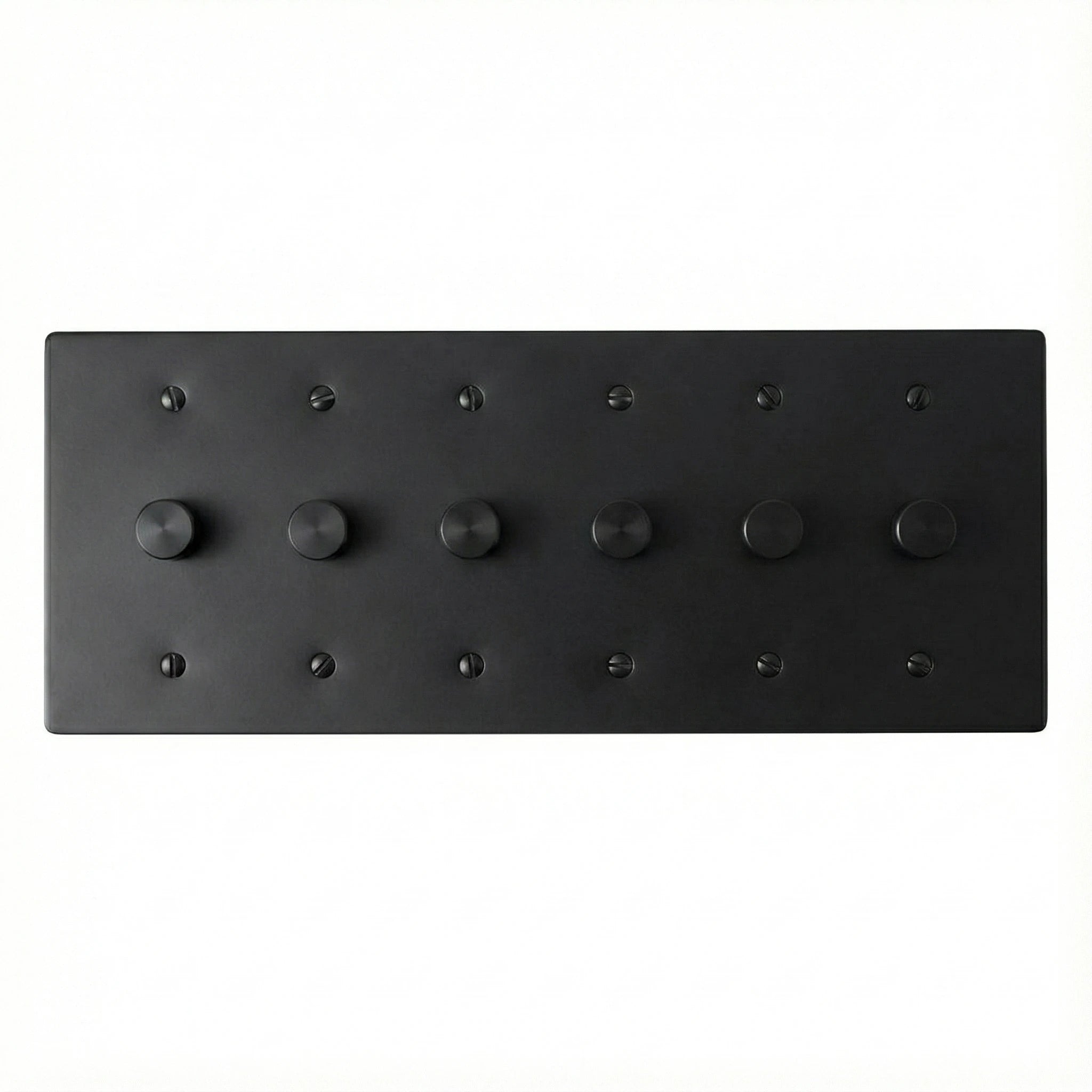 6 gang black rotary dimmer on a white background
