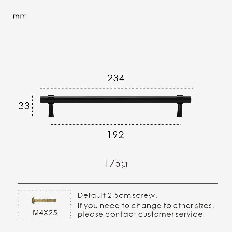 Measurement chart for a black stepped ring pull 234 mm with dimensions and weight information.