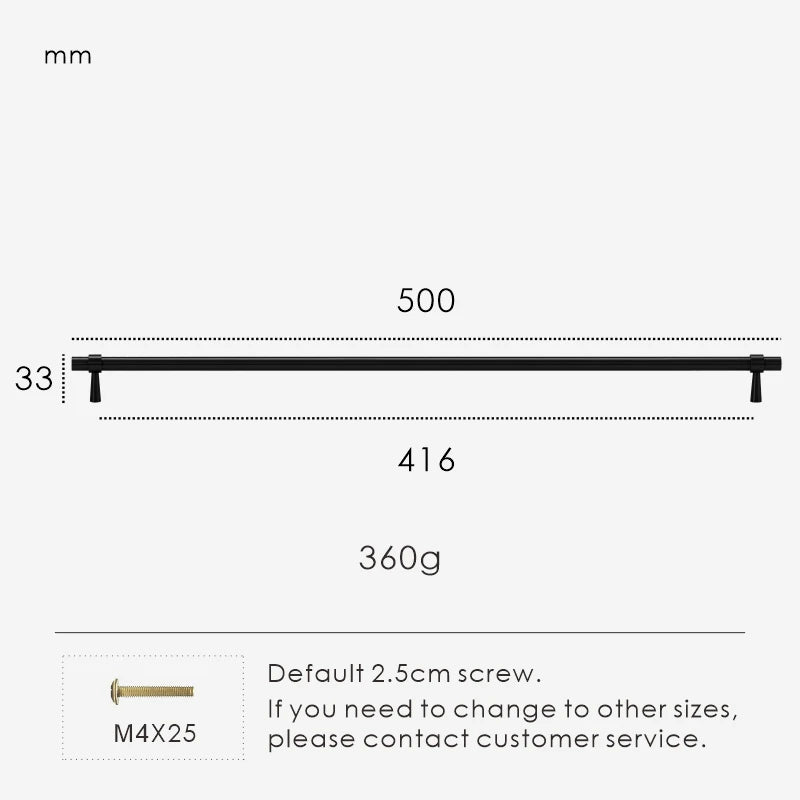 Measurement chart for a black stepped ring pull 500 mm with dimensions and weight information.