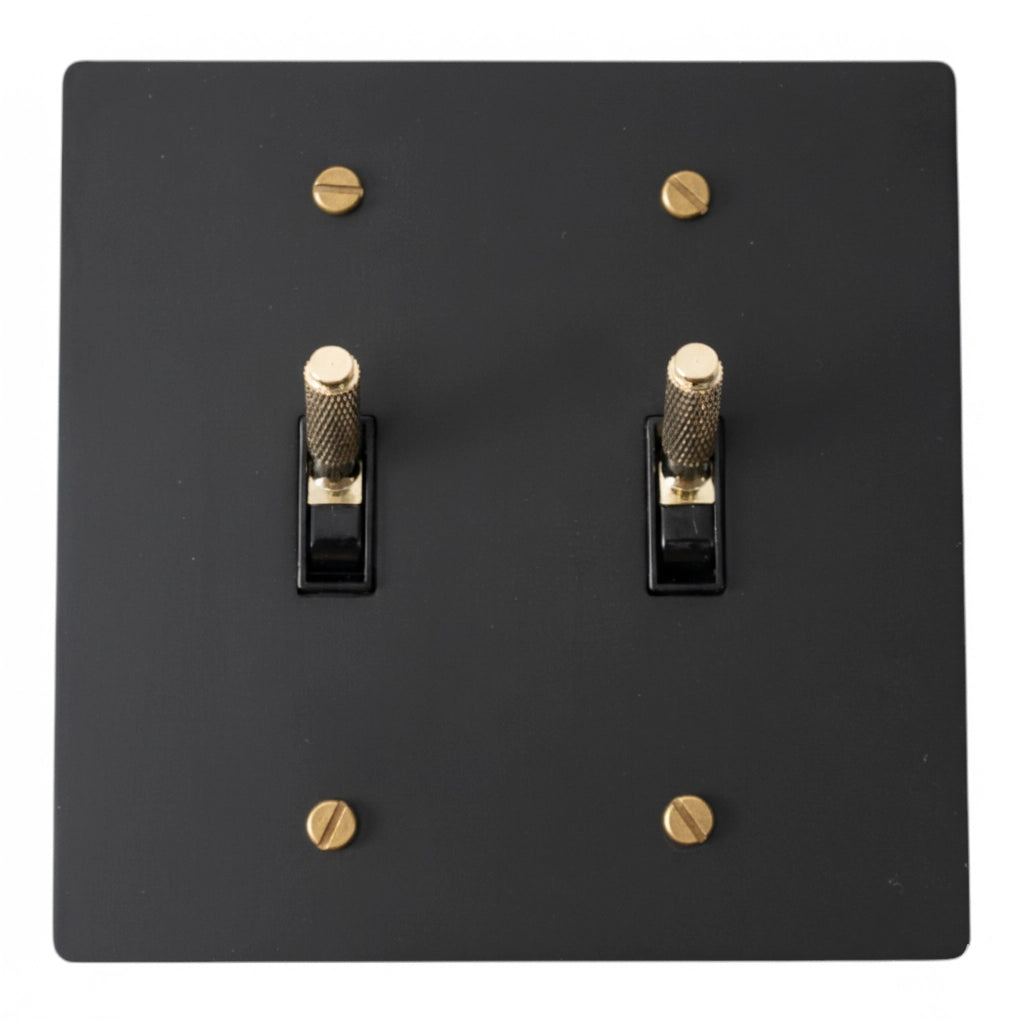 2-Gang Solid Brass Knurled Toggle Light Switch