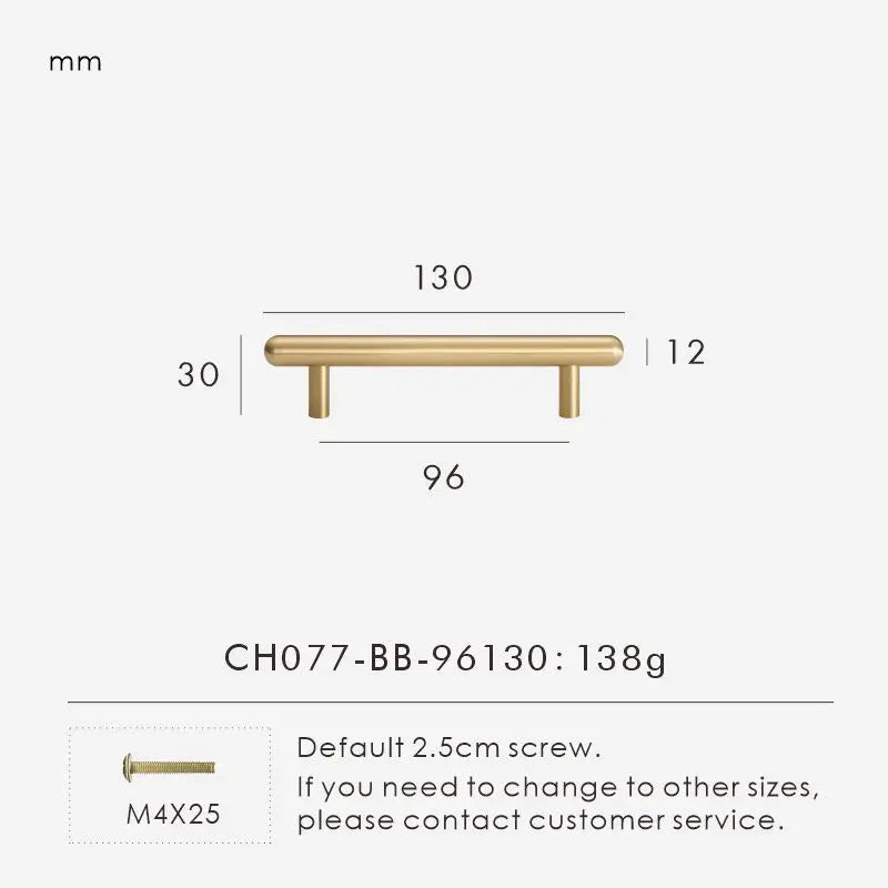 Measurement chart for a brass smooth gold cabinet round handle 130 mm with dimensions and weight information.