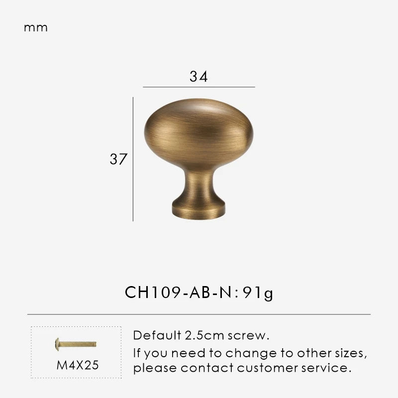 Brass cabinet knob with dimensions and weight on a white background.