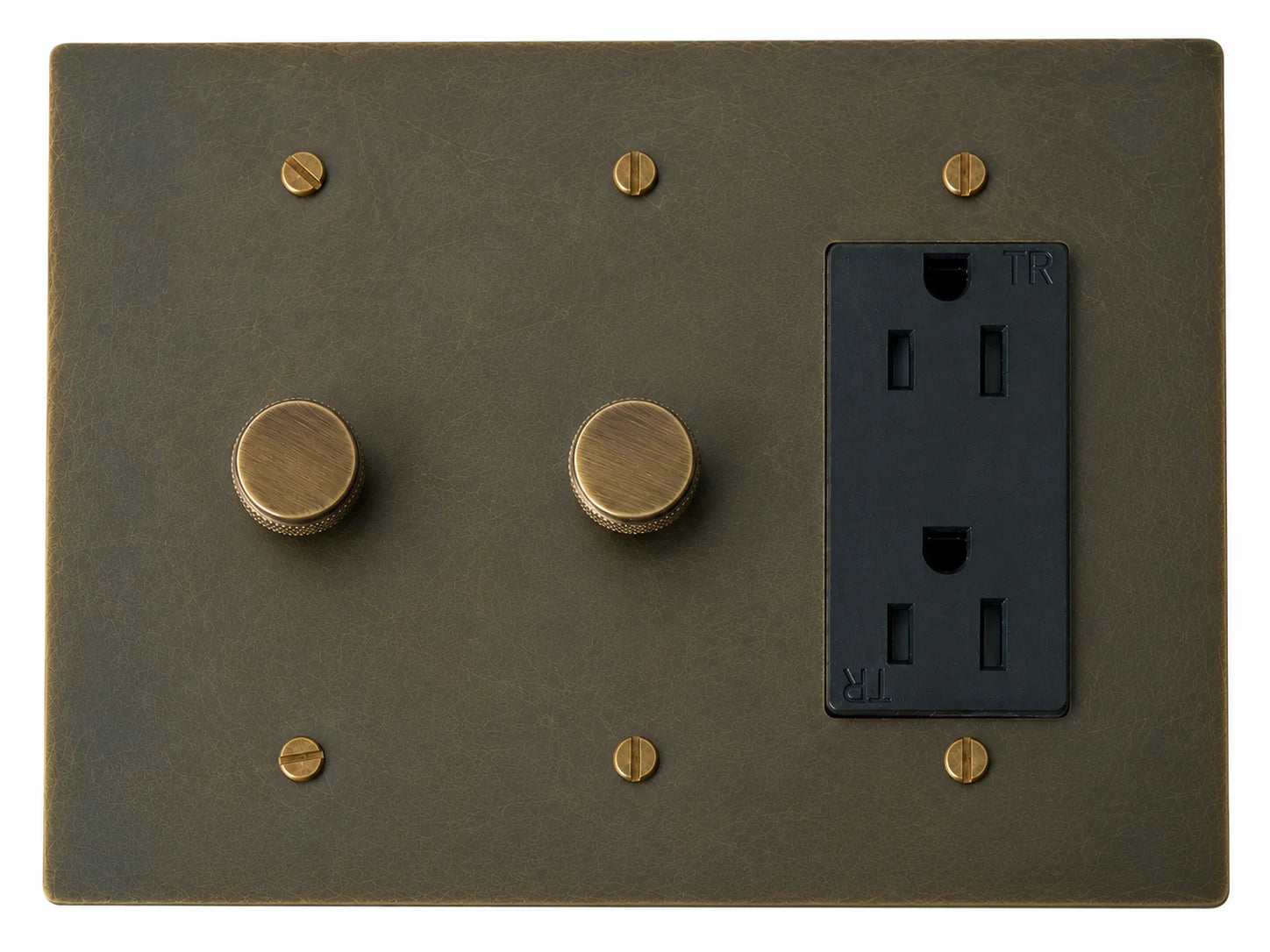 OB Double Dimmer and Outlet - 3 Gang Aged Bronze