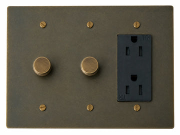 OB Double Dimmer and Outlet - 3 Gang Aged Bronze