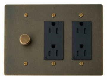 OB Dimmer and Double Outlet - 3 Gang Aged Bronze