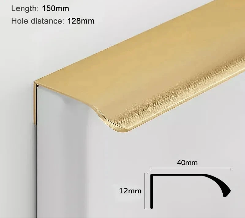 Measurements for gold aluminium edge pull 150 mm with dimensions.
