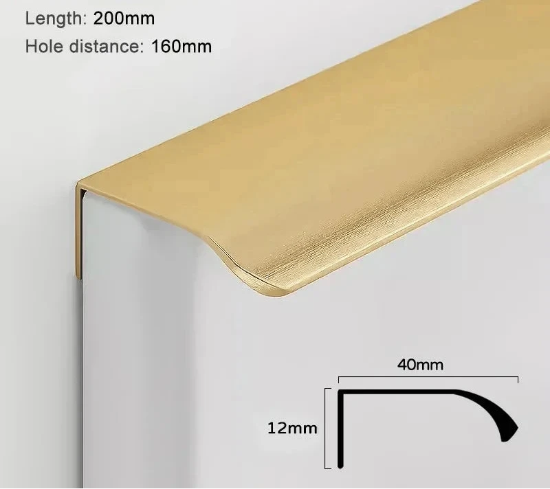 Measurements for gold aluminium edge pull 200 mm with dimensions.