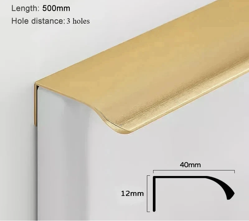 Measurements for gold aluminium edge pull 500 mm with dimensions.