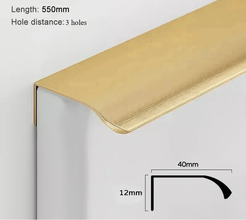 Measurements for gold aluminium edge pull 550 mm with dimensions.