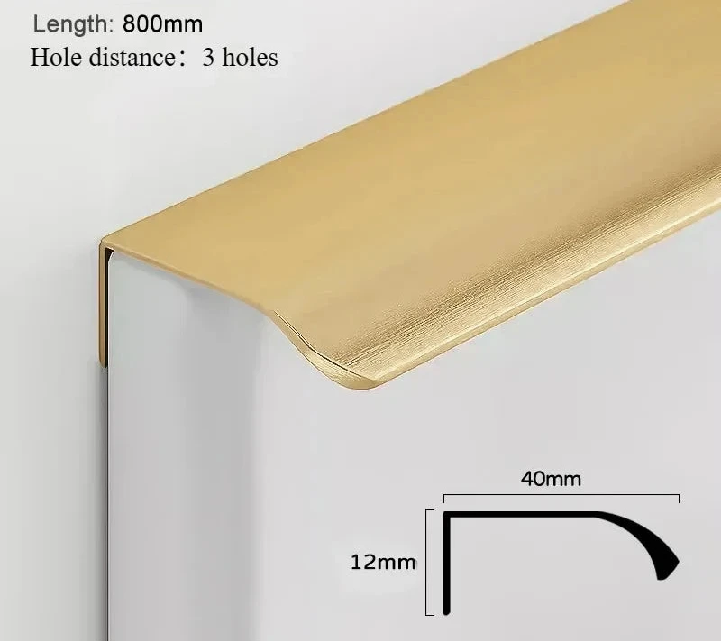 Measurements for gold aluminium edge pull 800 mm with dimensions.
