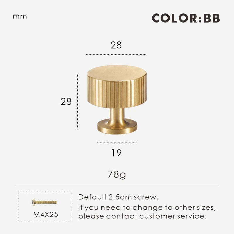 Measurement chart for gold brass Art Deco knob 28 mm with dimensions and weight information.