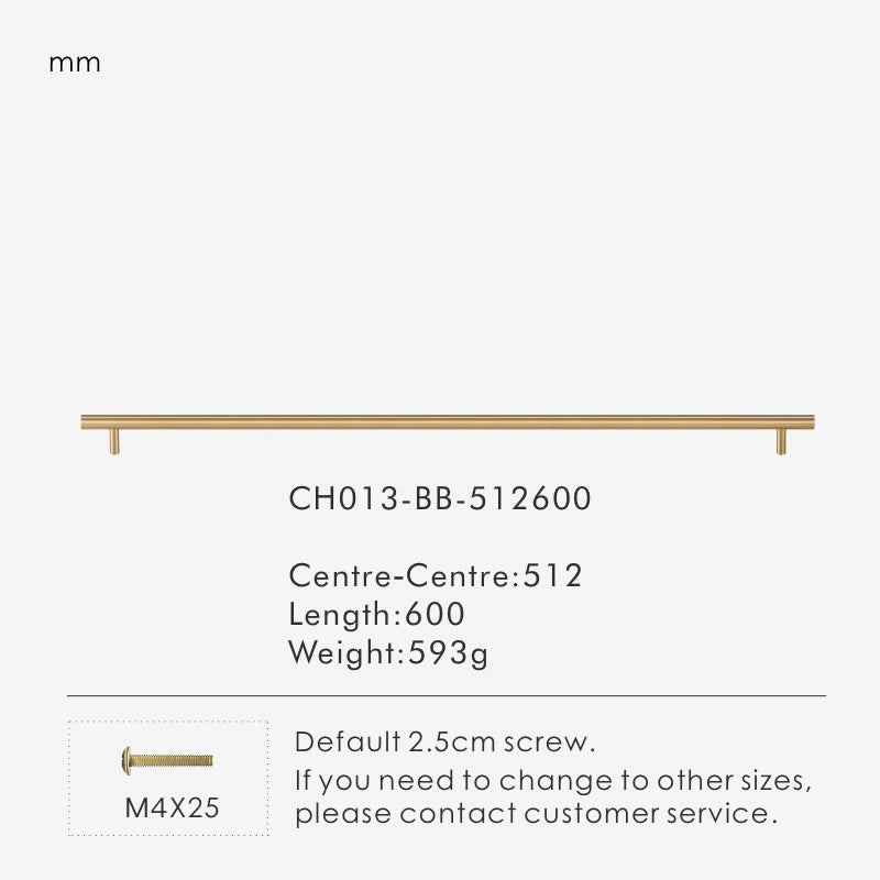 Measurement chart for a gold brass round rod pull 600 mm with dimensions and weight information.