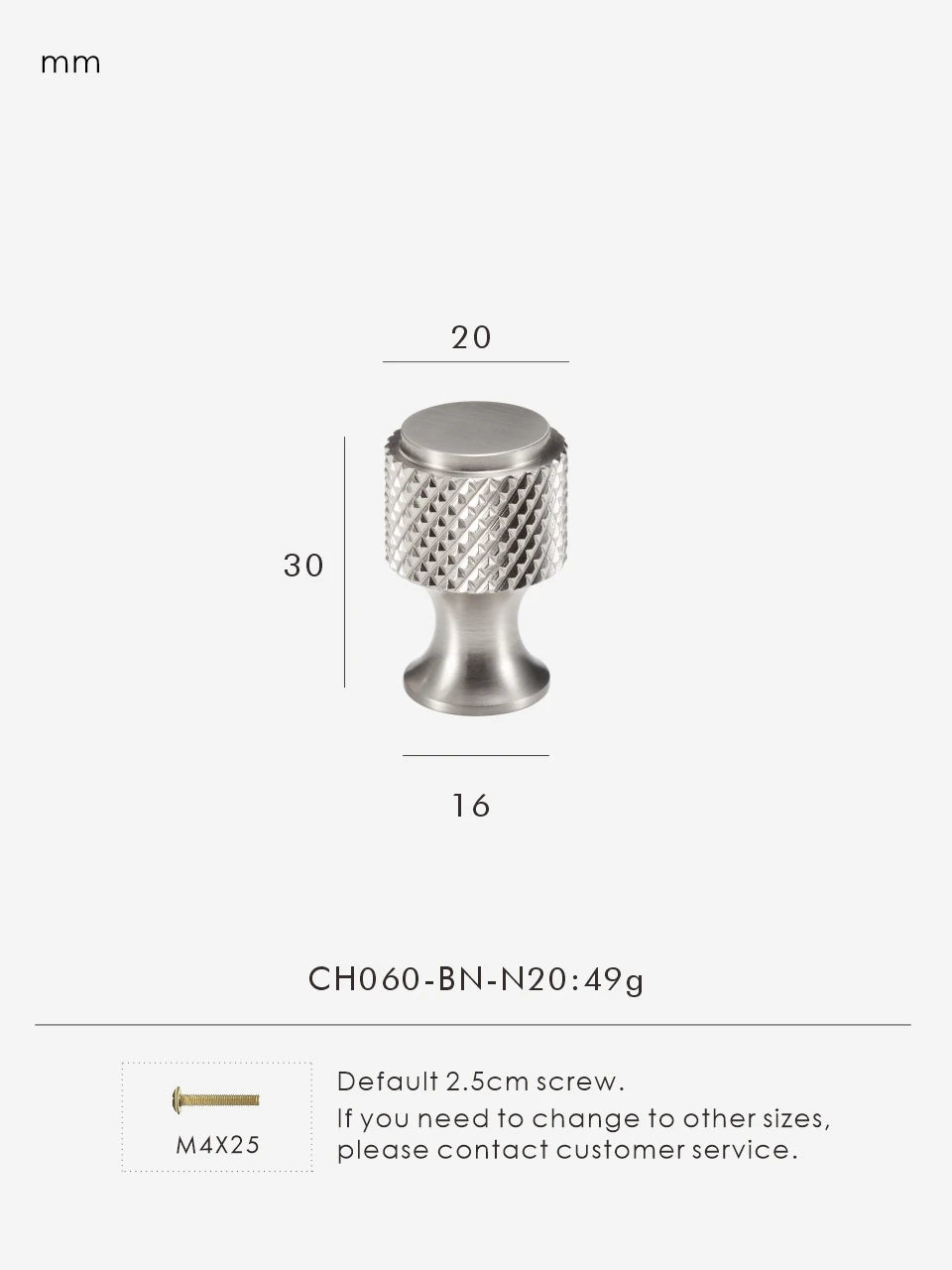 One nickel cabinet knob knurled with measurments.