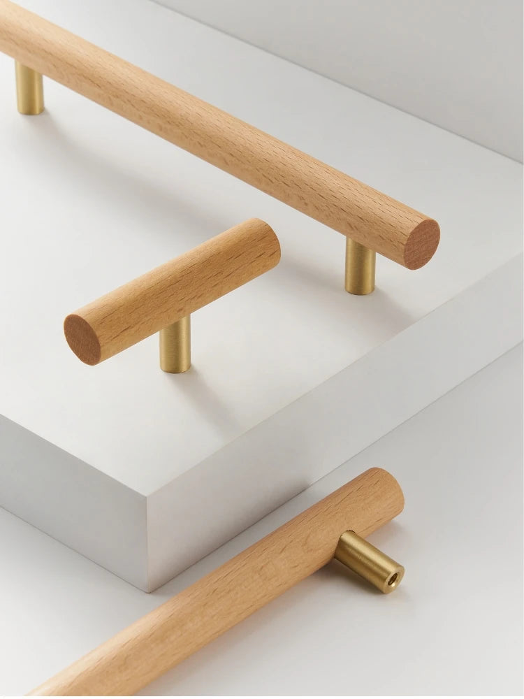 Brass & Beech Wood Handle – Scandinavian Style Cabinet and Drawer Pull