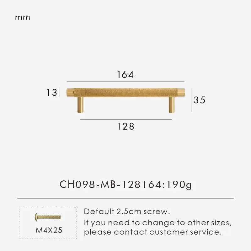 Solid Brass Knurled Handle – Modern T-Bar Cabinet & Drawer Pull