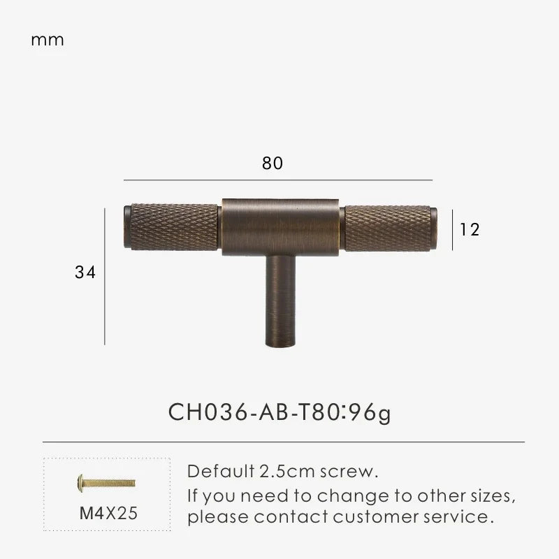 Solid Brass Cross Knurled Handle – Diamond-Cut T-Bar & Cabinet Knob