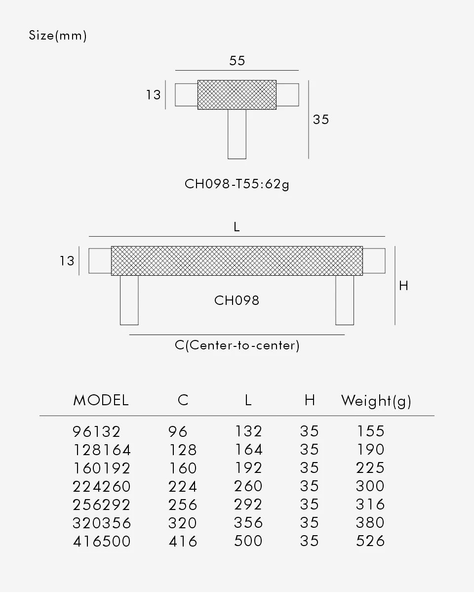 Solid Brass Knurled Handle – Modern T-Bar Cabinet & Drawer Pull