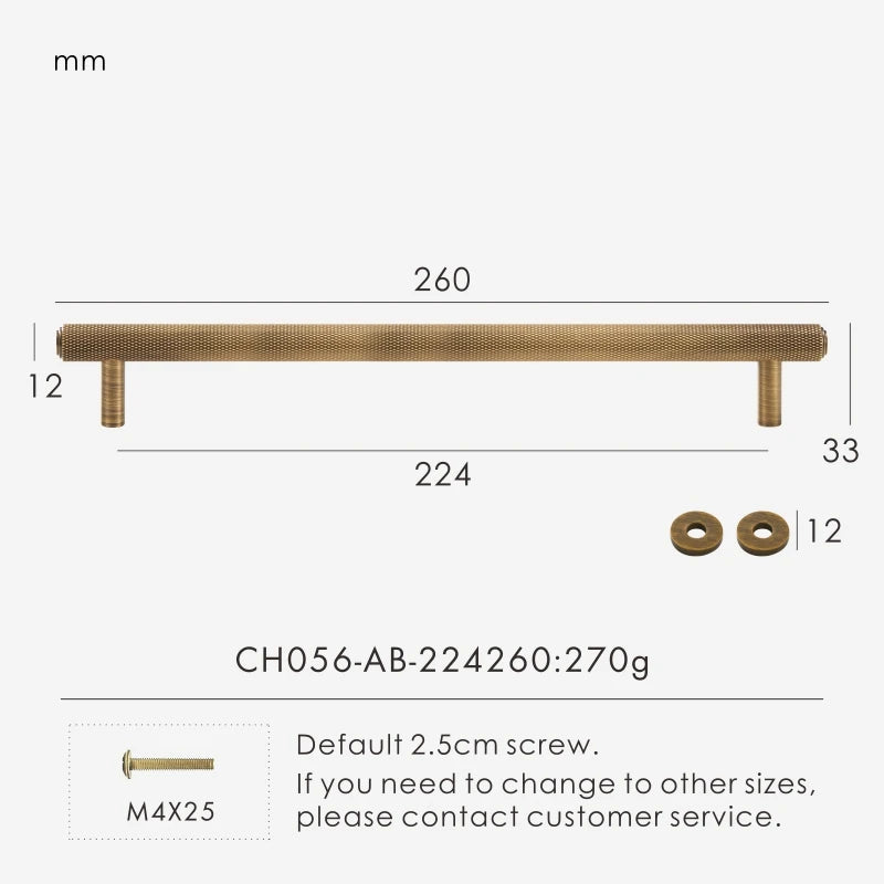 Solid Brass Knurled Handle – Diamond-Cut T-Bar & Long Pull