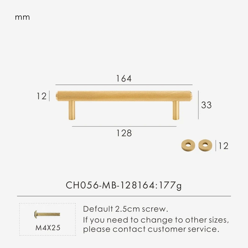 Solid Brass Knurled Handle – Diamond-Cut T-Bar & Long Pull