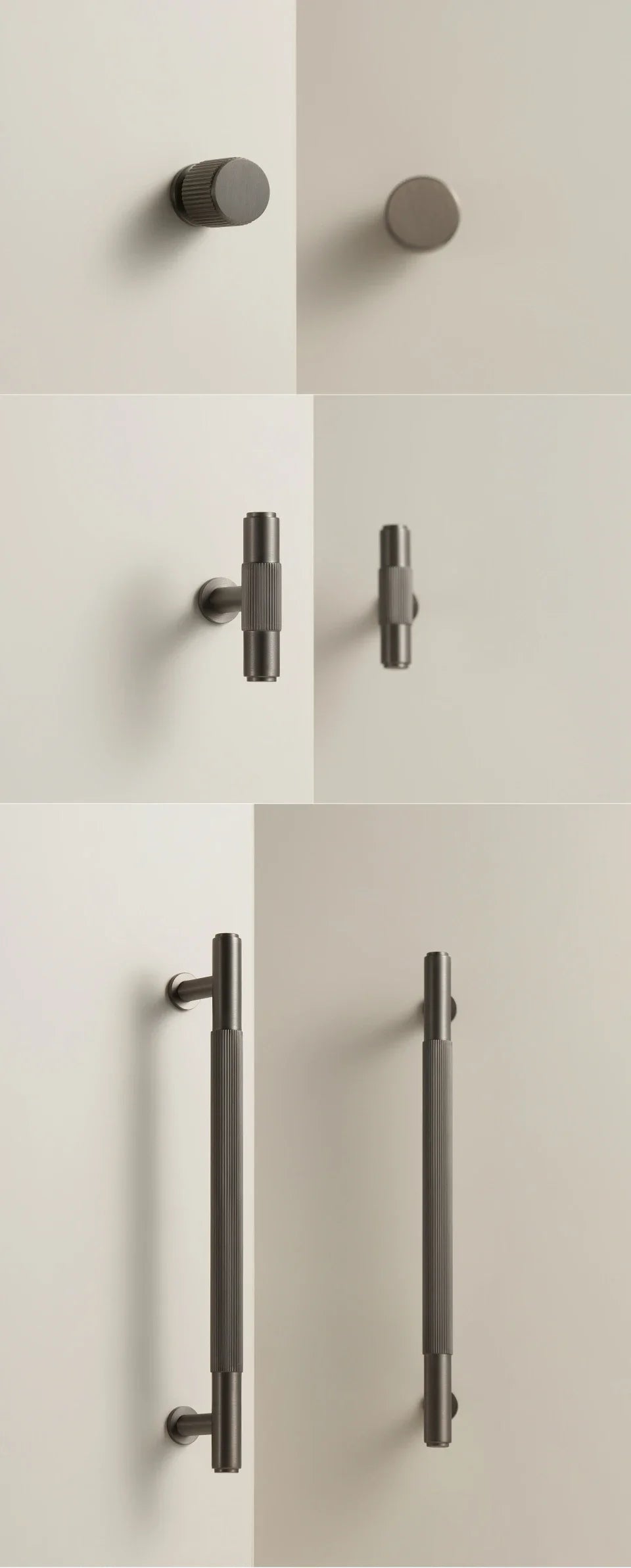 Solid Brass Linear Handle & Knob Set – Modern Textured Cabinet Pulls