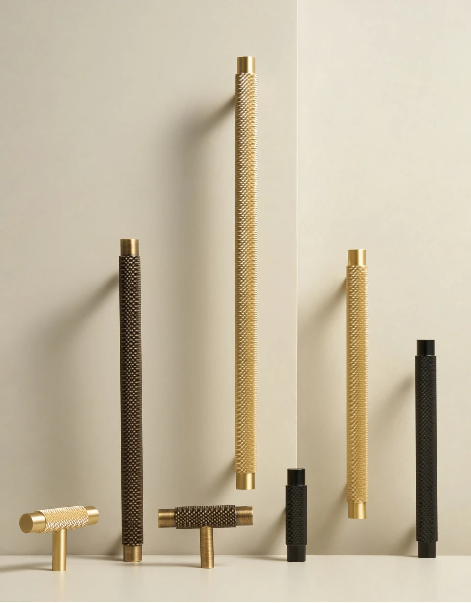 Solid Brass Knurled Handle – Modern T-Bar Cabinet & Drawer Pull