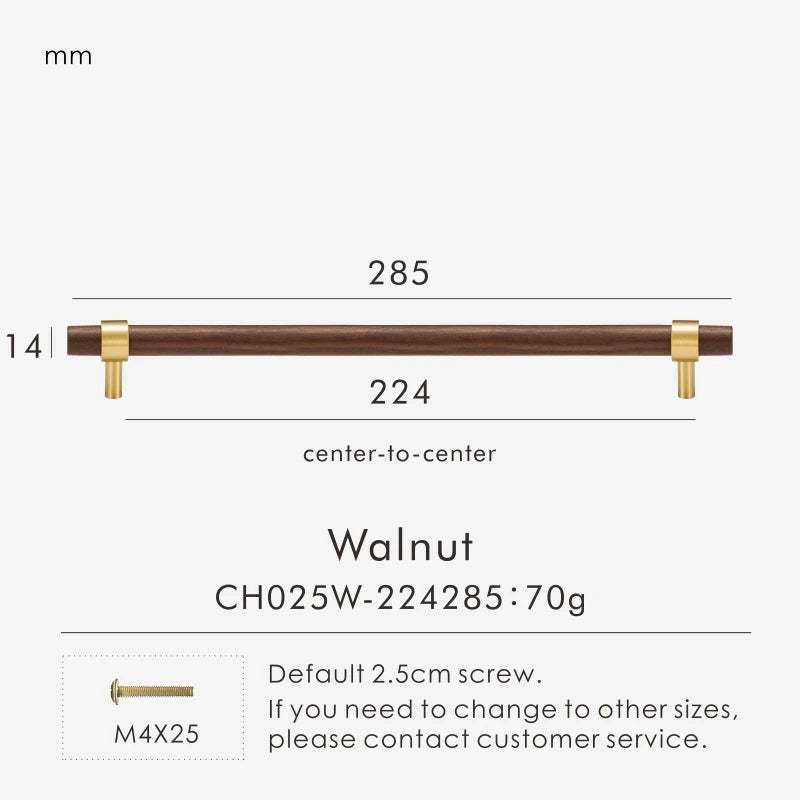 Brass & Wood Handle – Scandinavian T-Bar Pull in Walnut or Beech