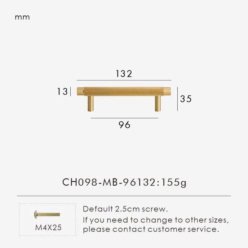 Solid Brass Knurled Handle – Modern T-Bar Cabinet & Drawer Pull