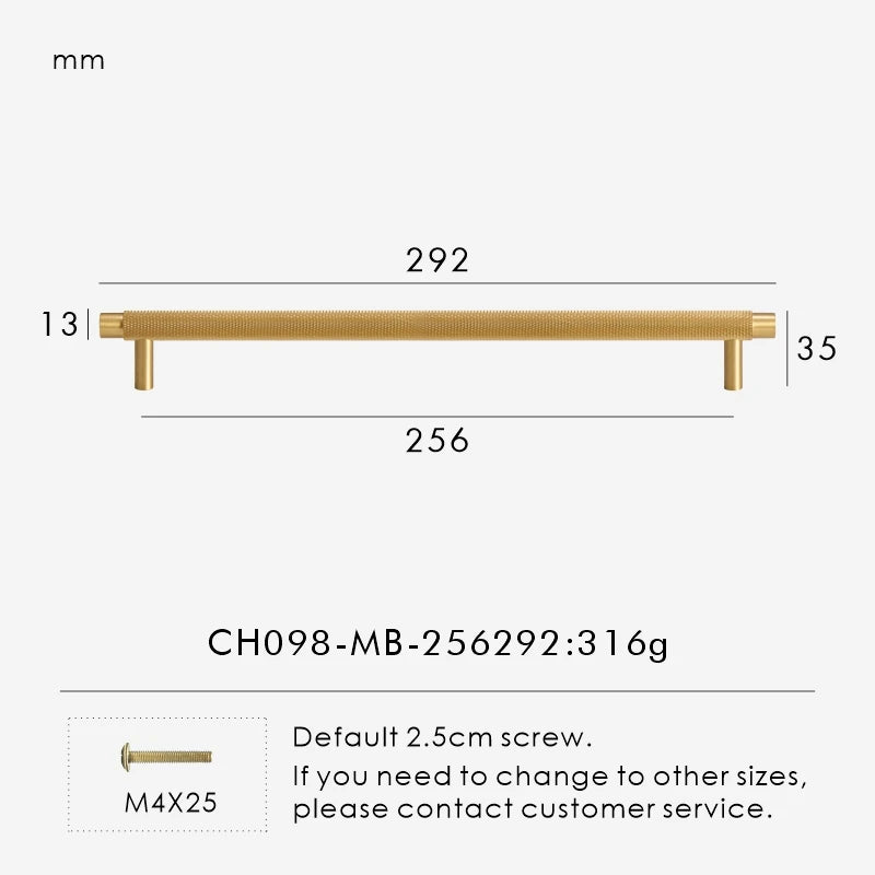 Solid Brass Knurled Handle – Modern T-Bar Cabinet & Drawer Pull