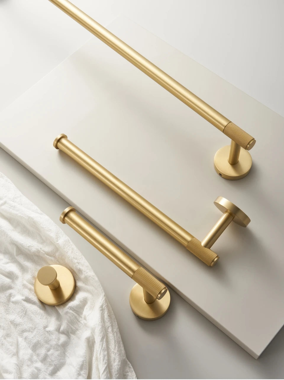 Brass Knurled Bathroom Accessories – Towel Bar, Hooks & Roll Holder Set