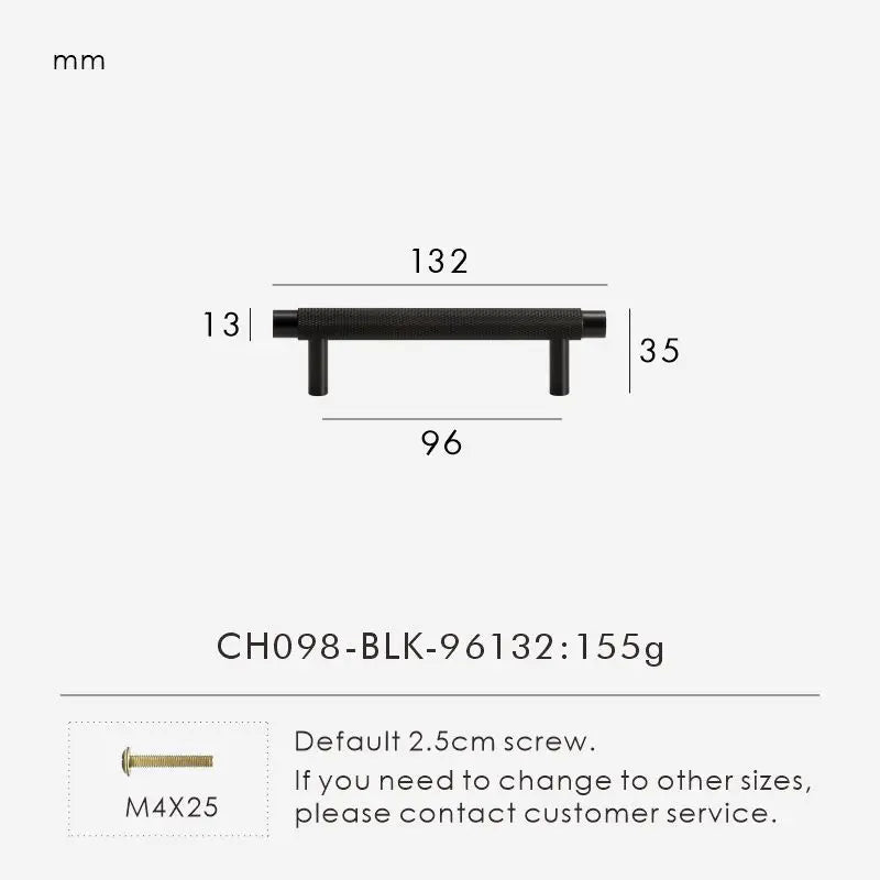 Solid Brass Knurled Handle – Modern T-Bar Cabinet & Drawer Pull